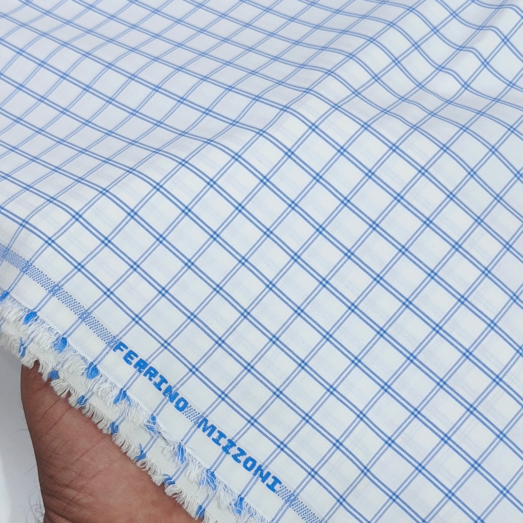 Shirt Fabric Ferrino Mizzoni Poly Cotton Wrinkle Free Check Colour Blue N White